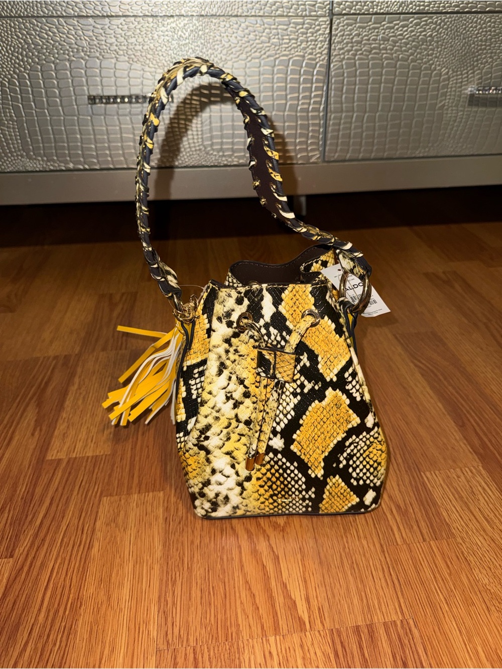 Yellow Snake-Print Bag